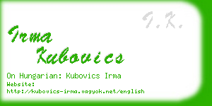 irma kubovics business card